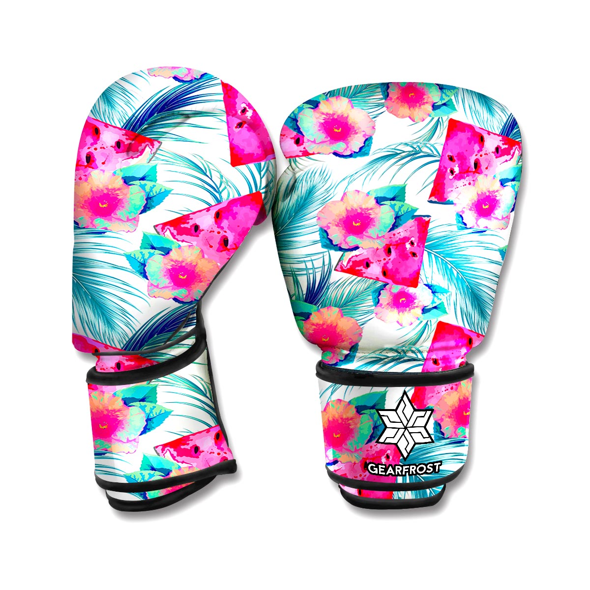 Watermelon Teal Hawaiian Pattern Print Boxing Gloves