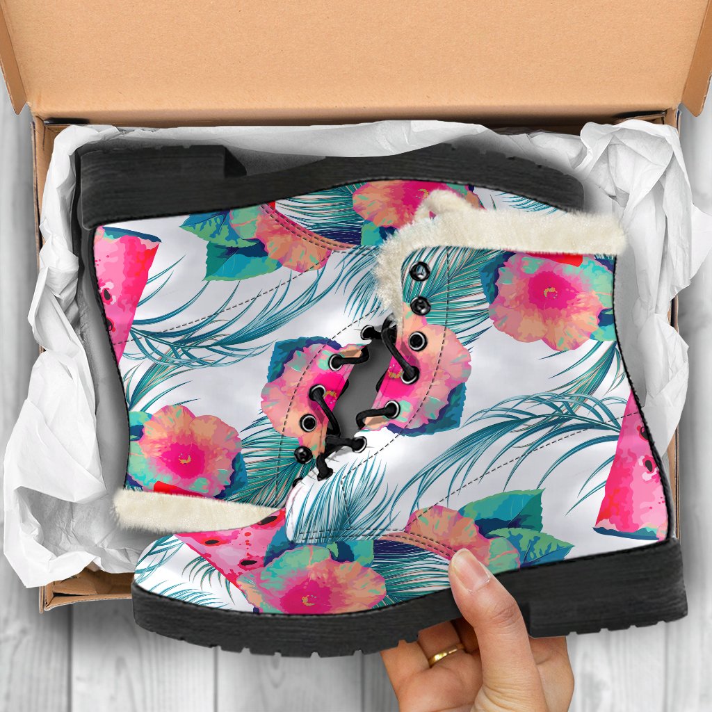 Watermelon Teal Hawaiian Pattern Print Comfy Boots GearFrost