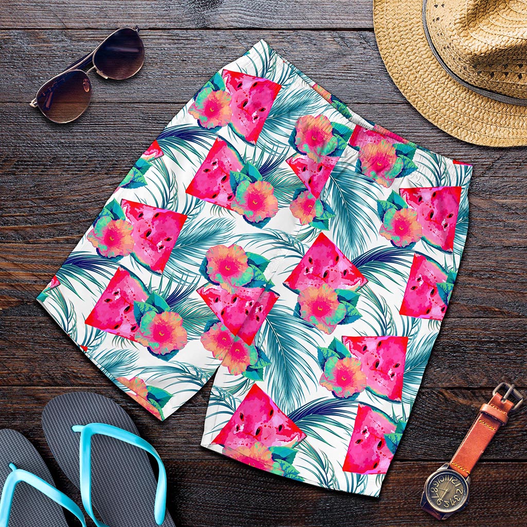 Watermelon Teal Hawaiian Pattern Print Men's Shorts