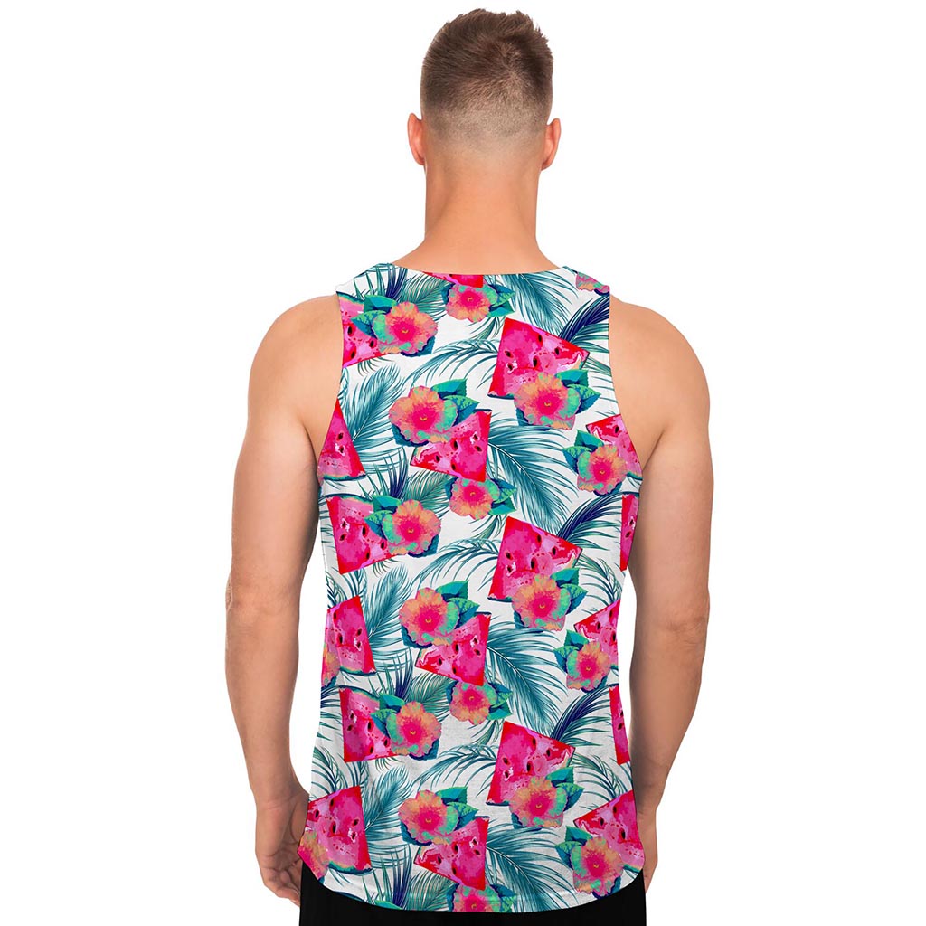 Watermelon Teal Hawaiian Pattern Print Men's Tank Top