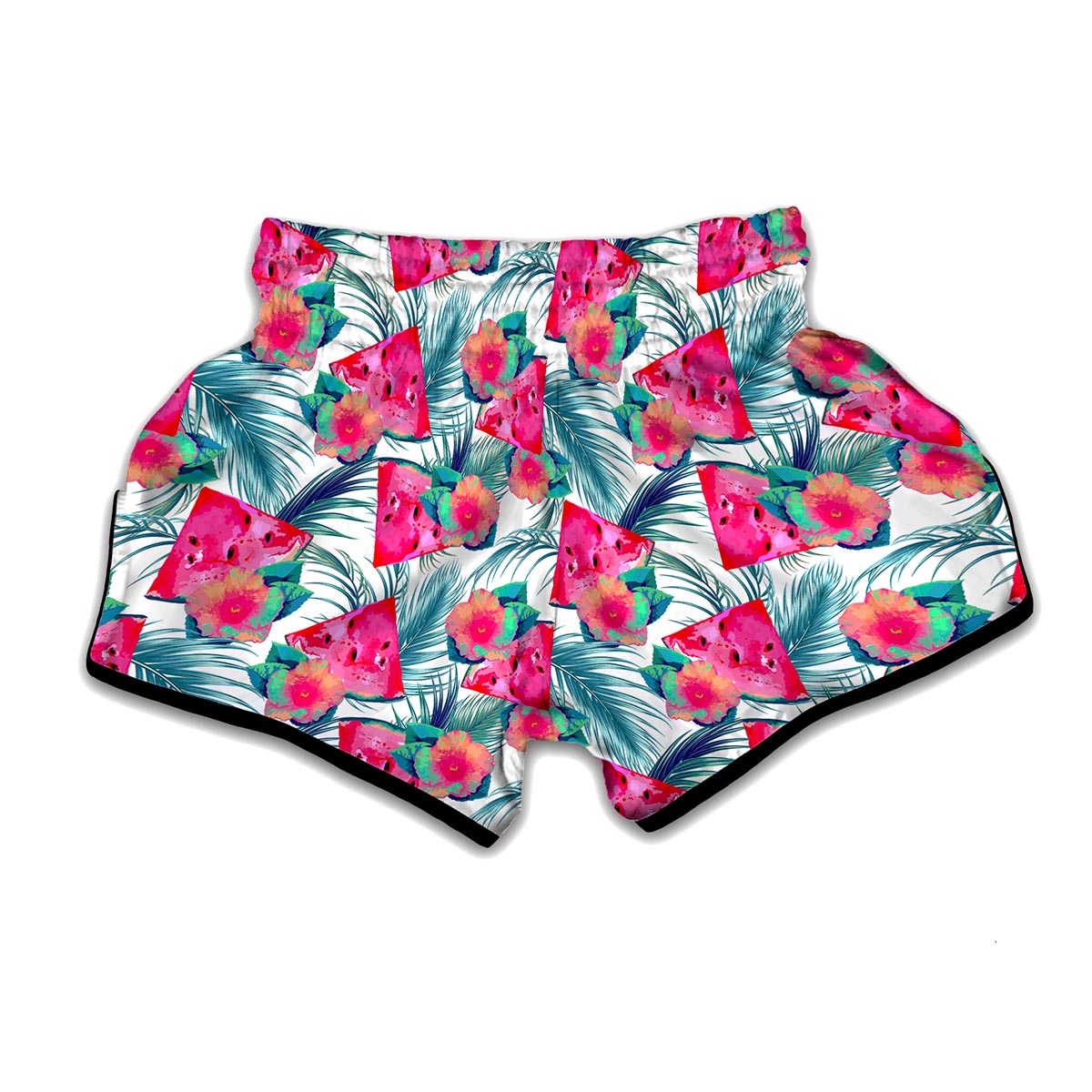 Watermelon Teal Hawaiian Pattern Print Muay Thai Boxing Shorts