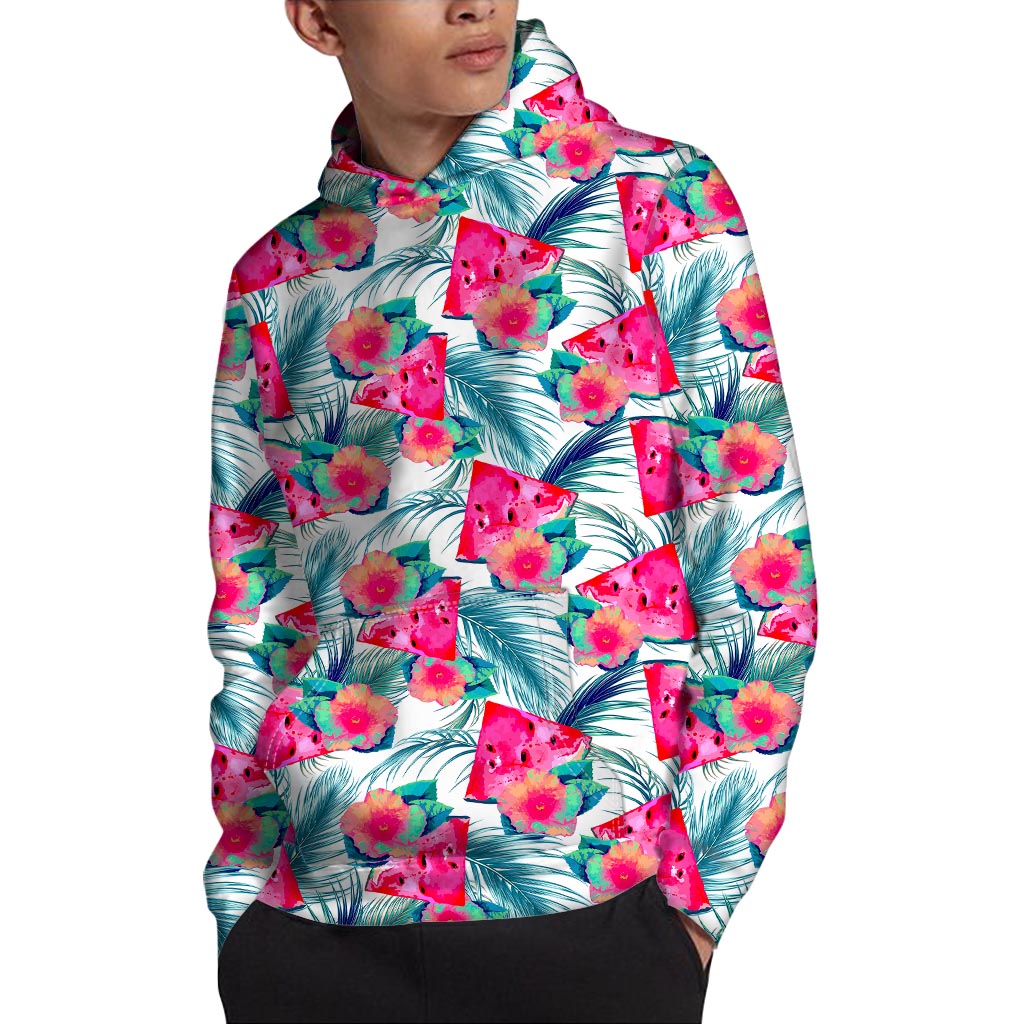 Watermelon Teal Hawaiian Pattern Print Pullover Hoodie