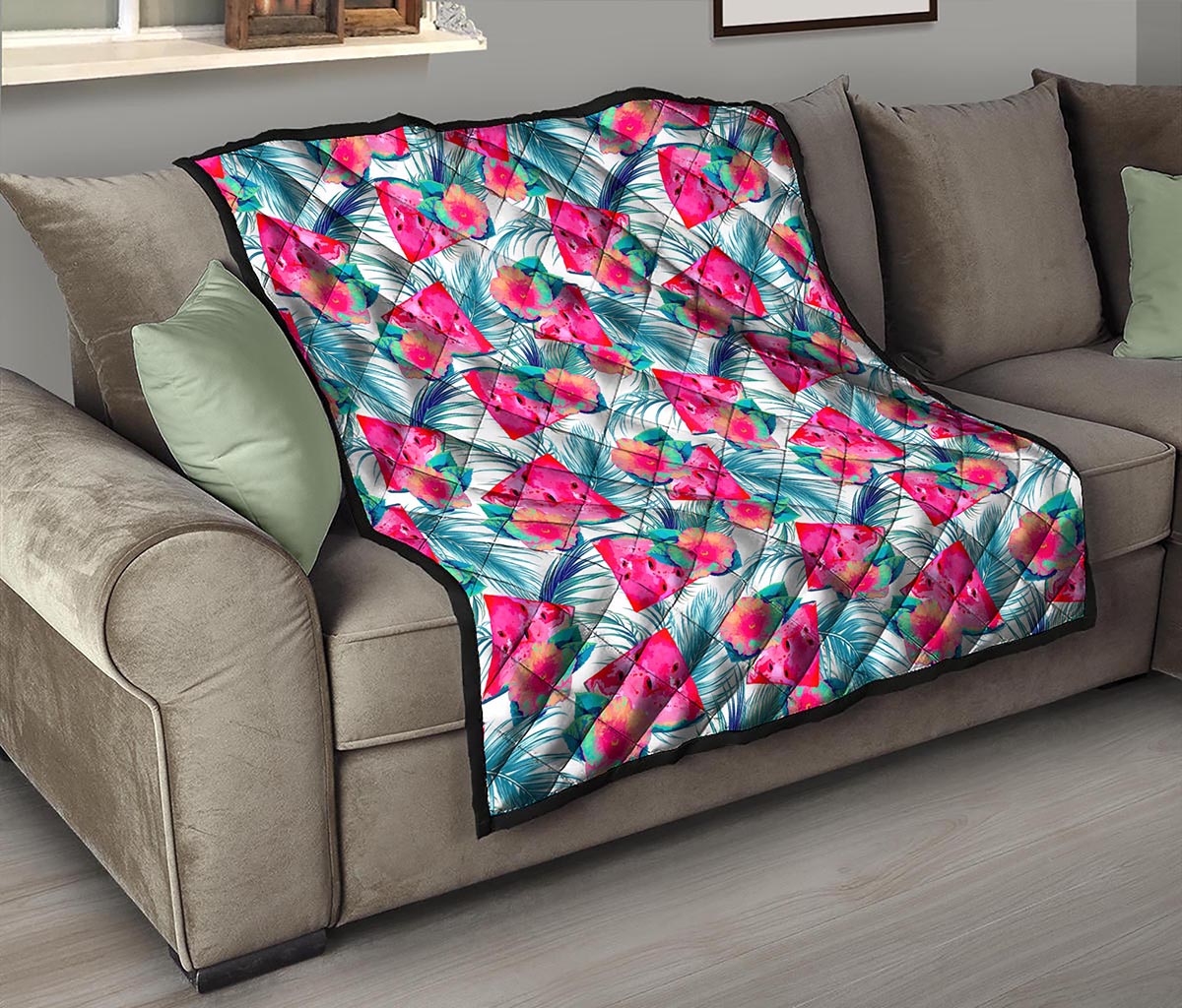 Watermelon Teal Hawaiian Pattern Print Quilt