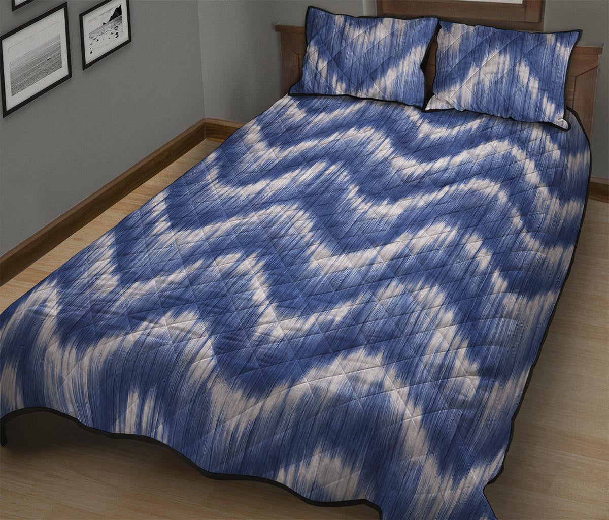 Wavy Shibori Pattern Print Quilt Bed Set