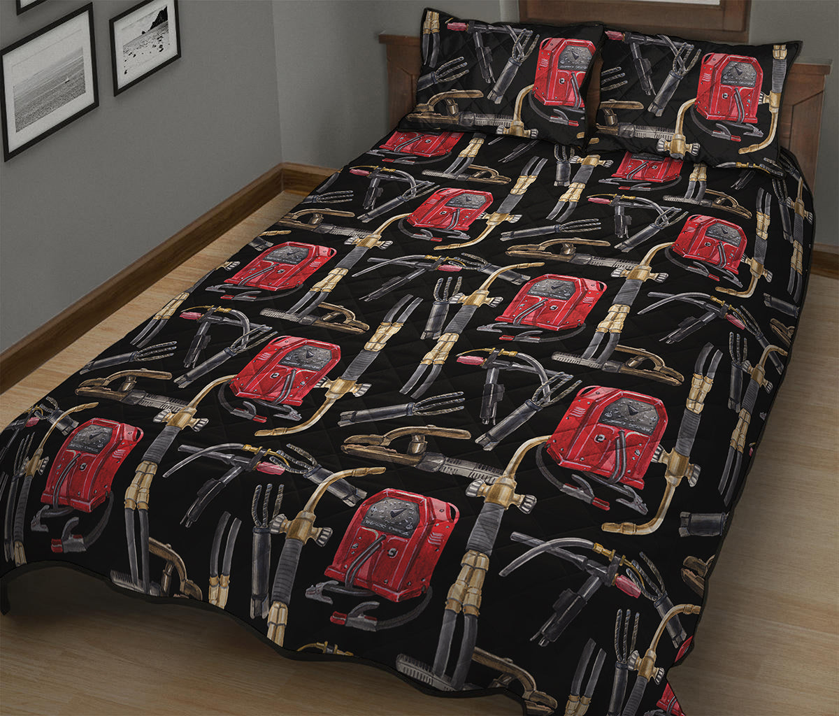 Welding Machine Pattern Print Quilt Bed Set