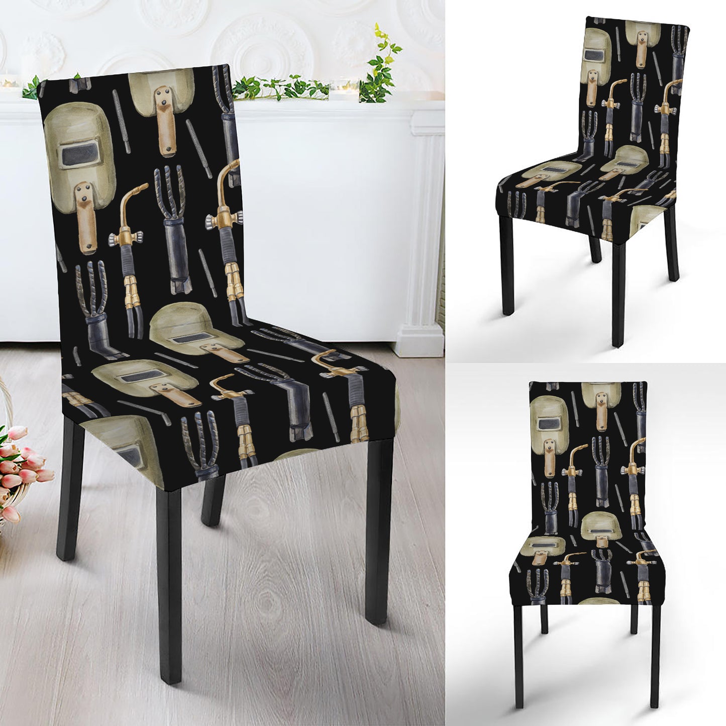 Welding Mask Pattern Print Dining Chair Slipcover