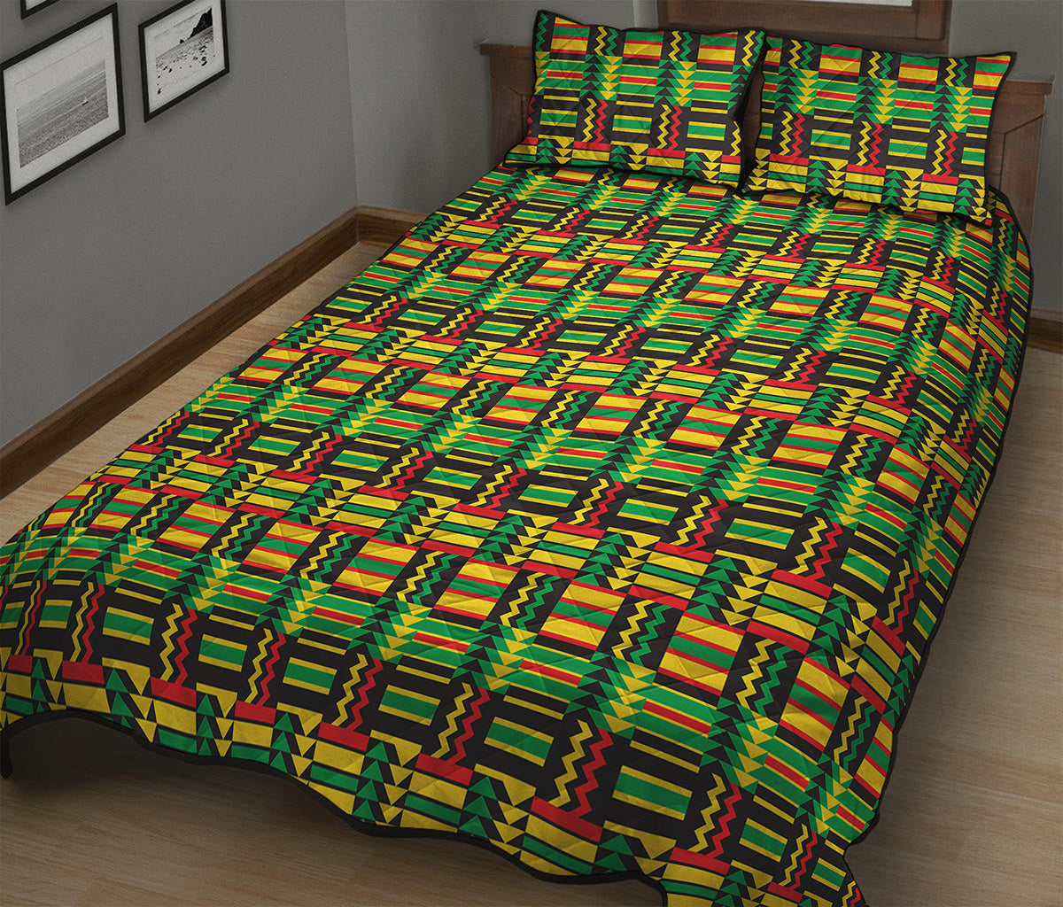 West African Kente Tribal Pattern Print Quilt Bed Set