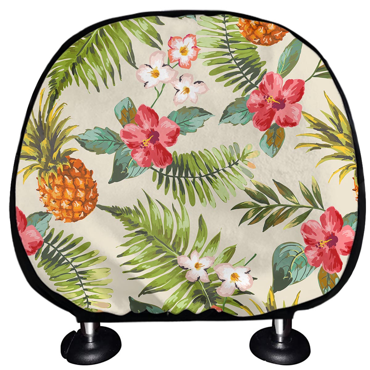 White Aloha Pineapple Pattern Print Car Headrest Covers