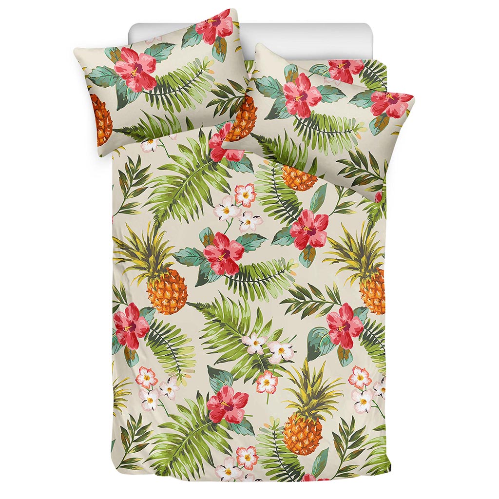 White Aloha Pineapple Pattern Print Duvet Cover Bedding Set