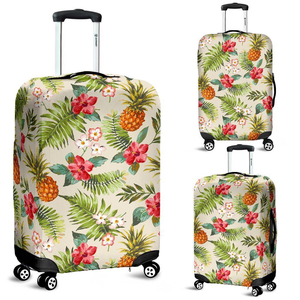 White Aloha Pineapple Pattern Print Luggage Cover GearFrost