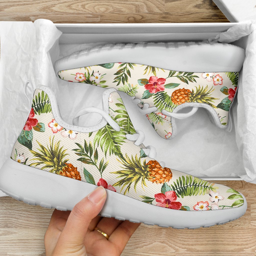 White Aloha Pineapple Pattern Print Mesh Knit Shoes GearFrost