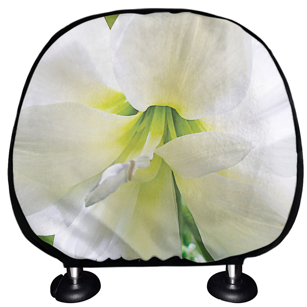 White Amaryllis Print Car Headrest Covers