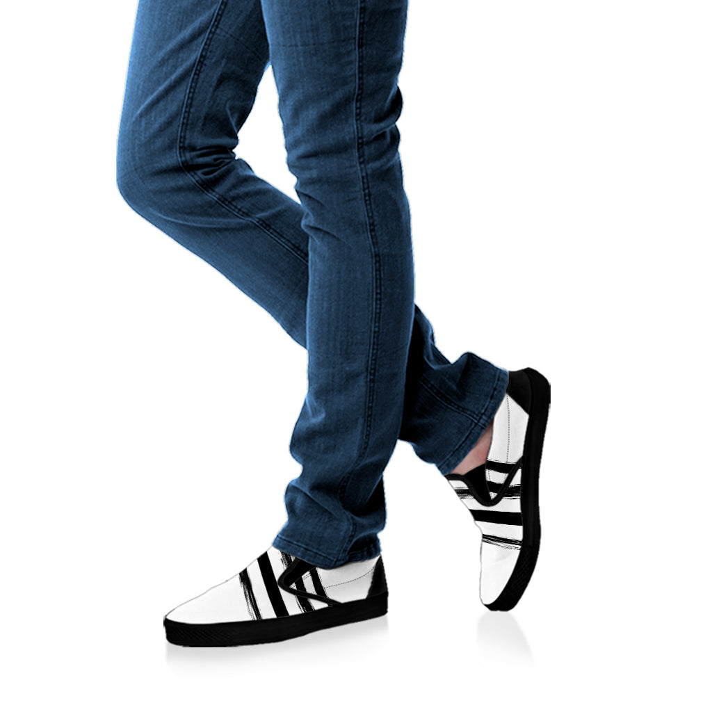 White And Black American Flag Print Black Slip On Shoes