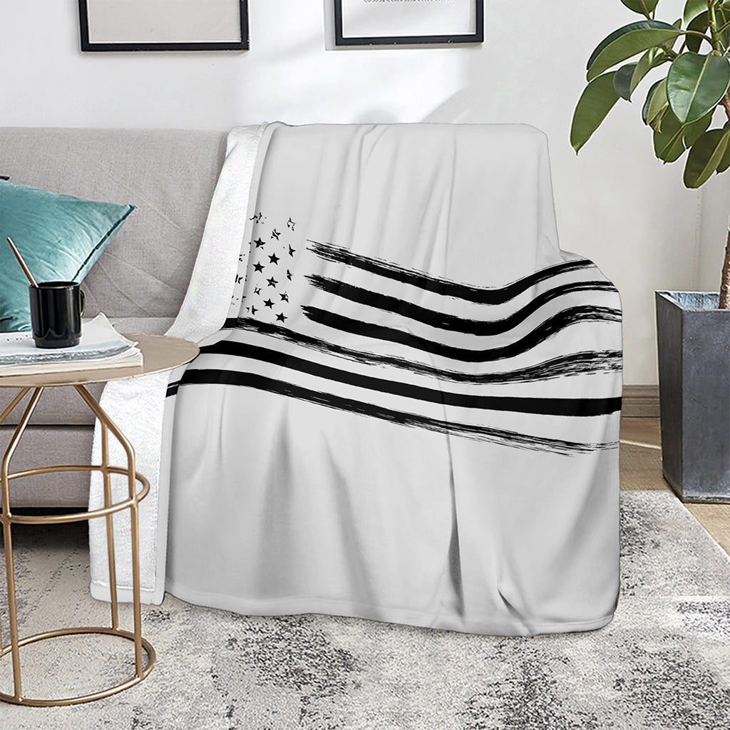 White And Black American Flag Print Blanket