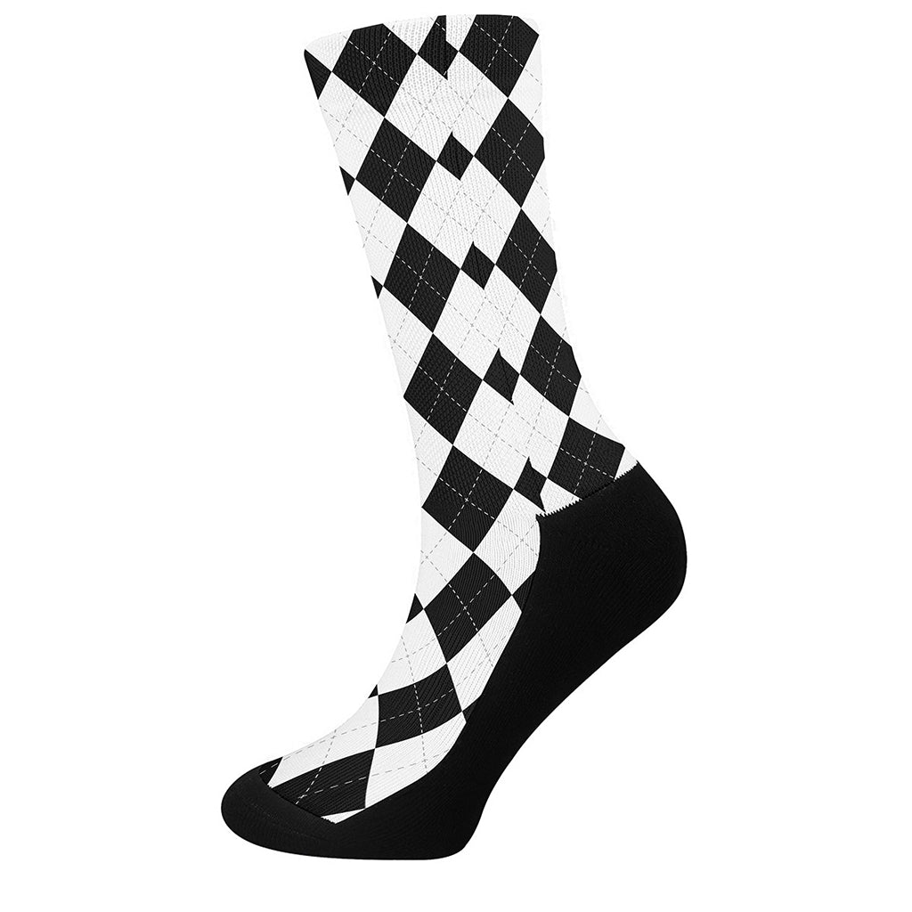 White And Black Argyle Pattern Print Crew Socks