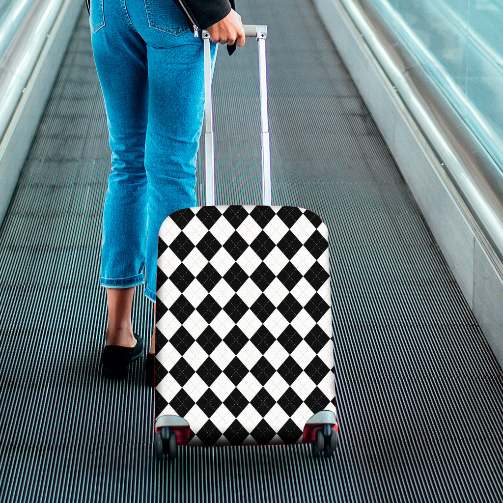 White And Black Argyle Pattern Print Luggage Cover