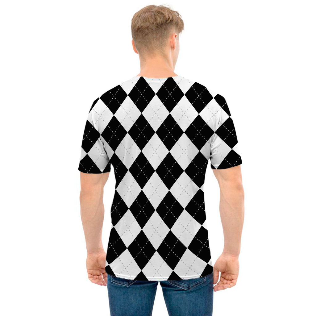 White And Black Argyle Pattern Print Men's T-Shirt