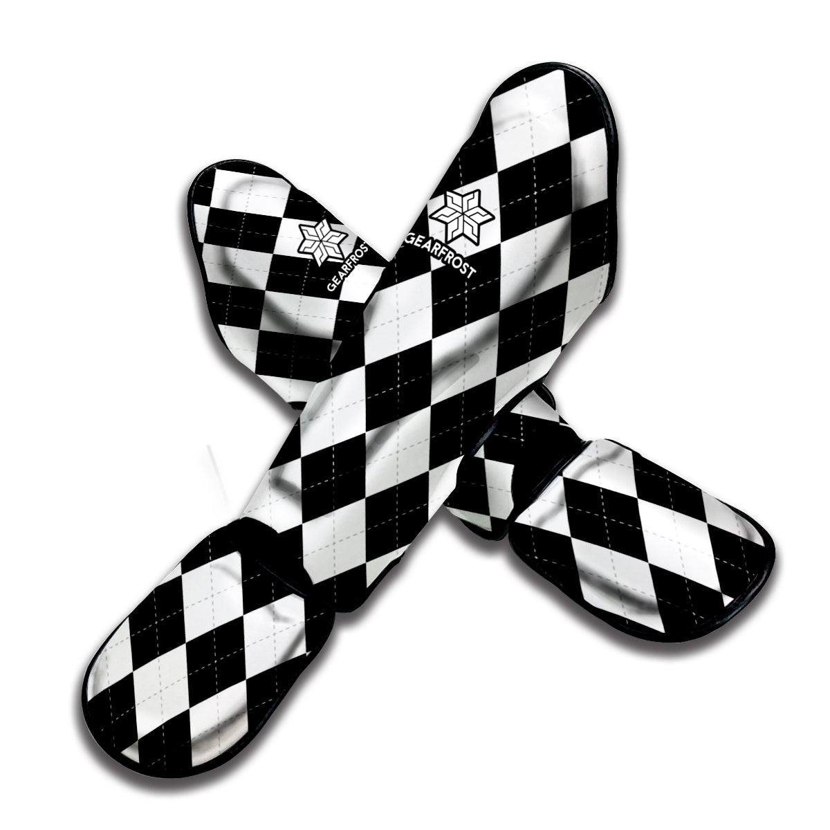 White And Black Argyle Pattern Print Muay Thai Shin Guard