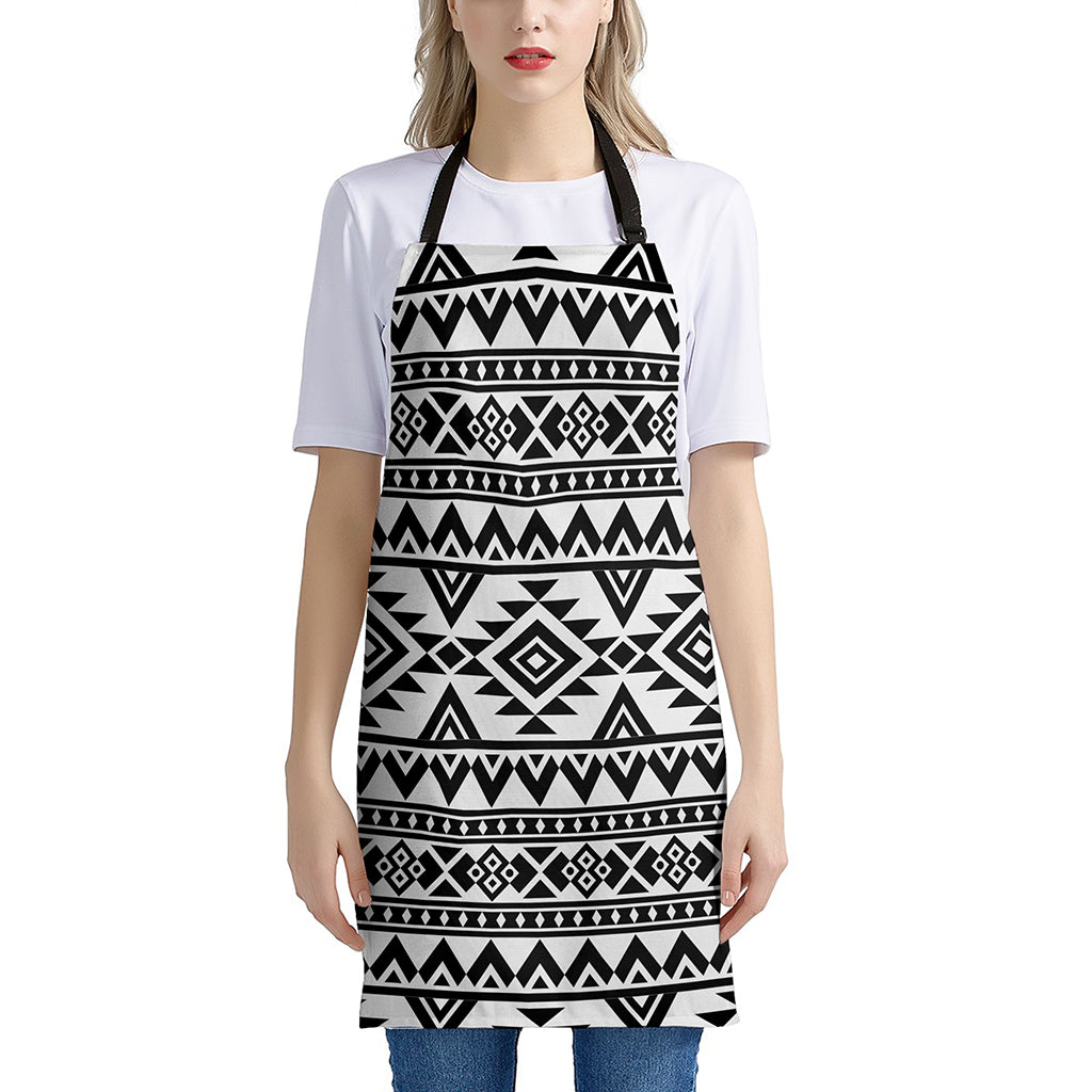 White And Black Aztec Pattern Print Apron