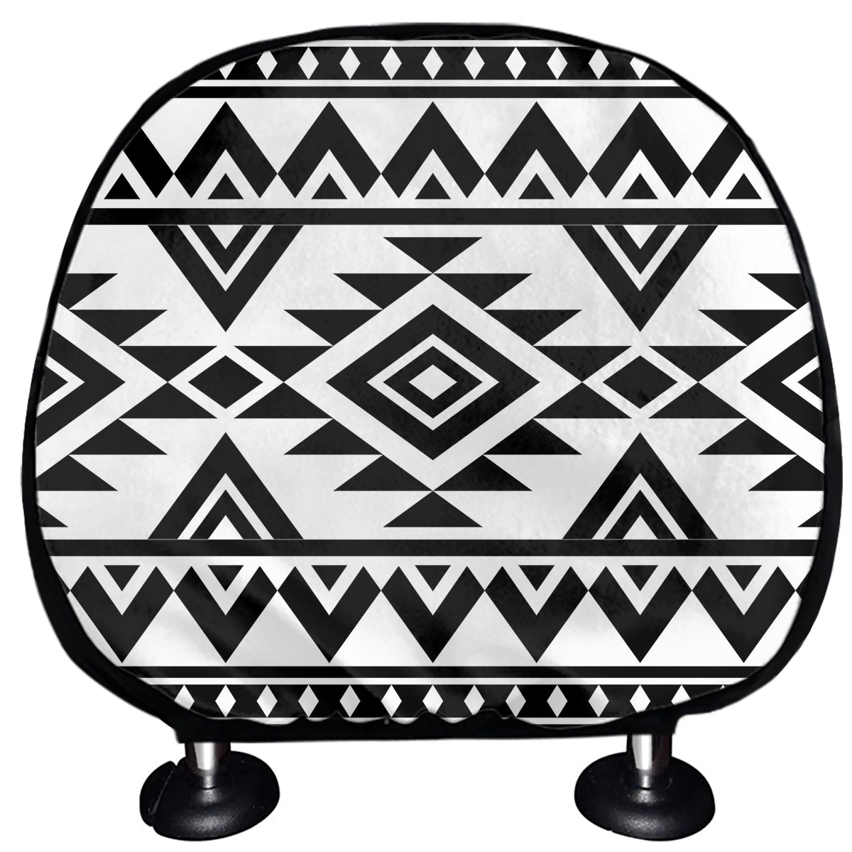 White And Black Aztec Pattern Print Car Headrest Covers