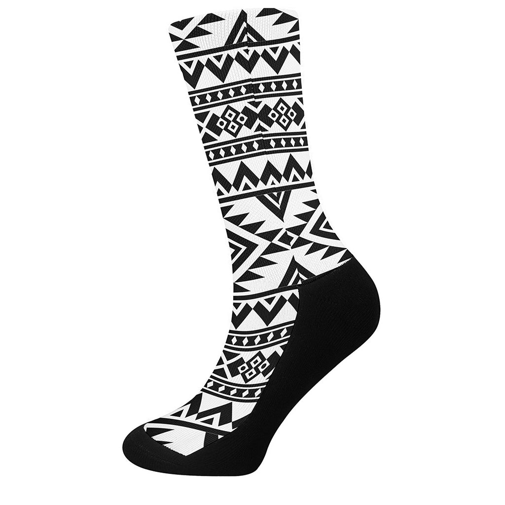 White And Black Aztec Pattern Print Crew Socks