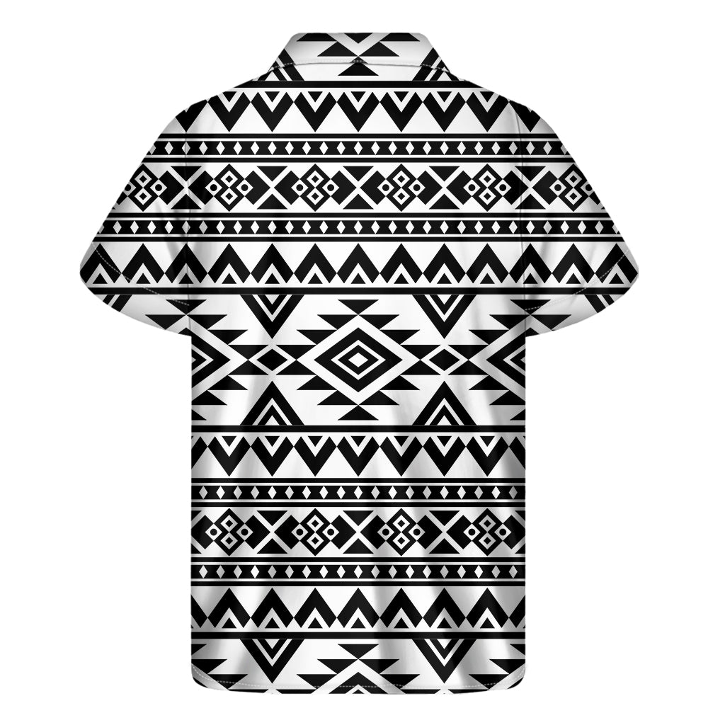 White And Black Aztec Pattern Print Men's Short Sleeve Shirt