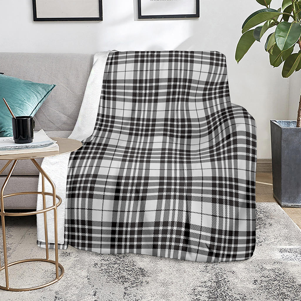 White And Black Border Tartan Print Blanket