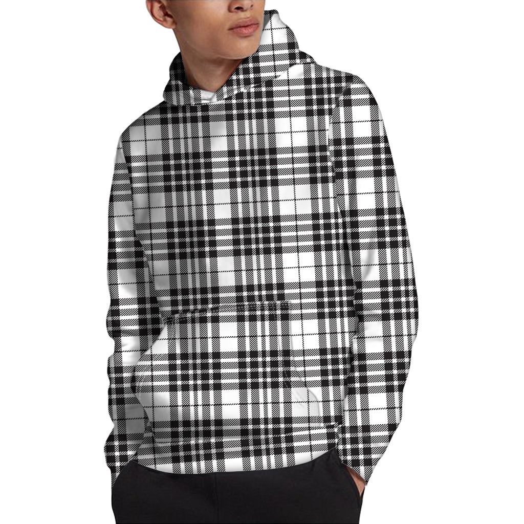 White And Black Border Tartan Print Pullover Hoodie