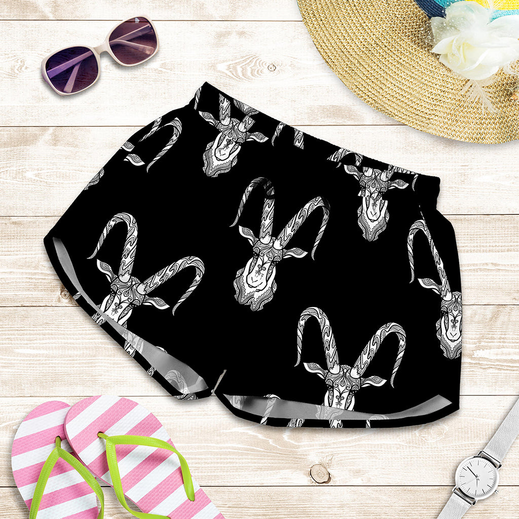 White And Black Capricorn Sign Print Women's Shorts