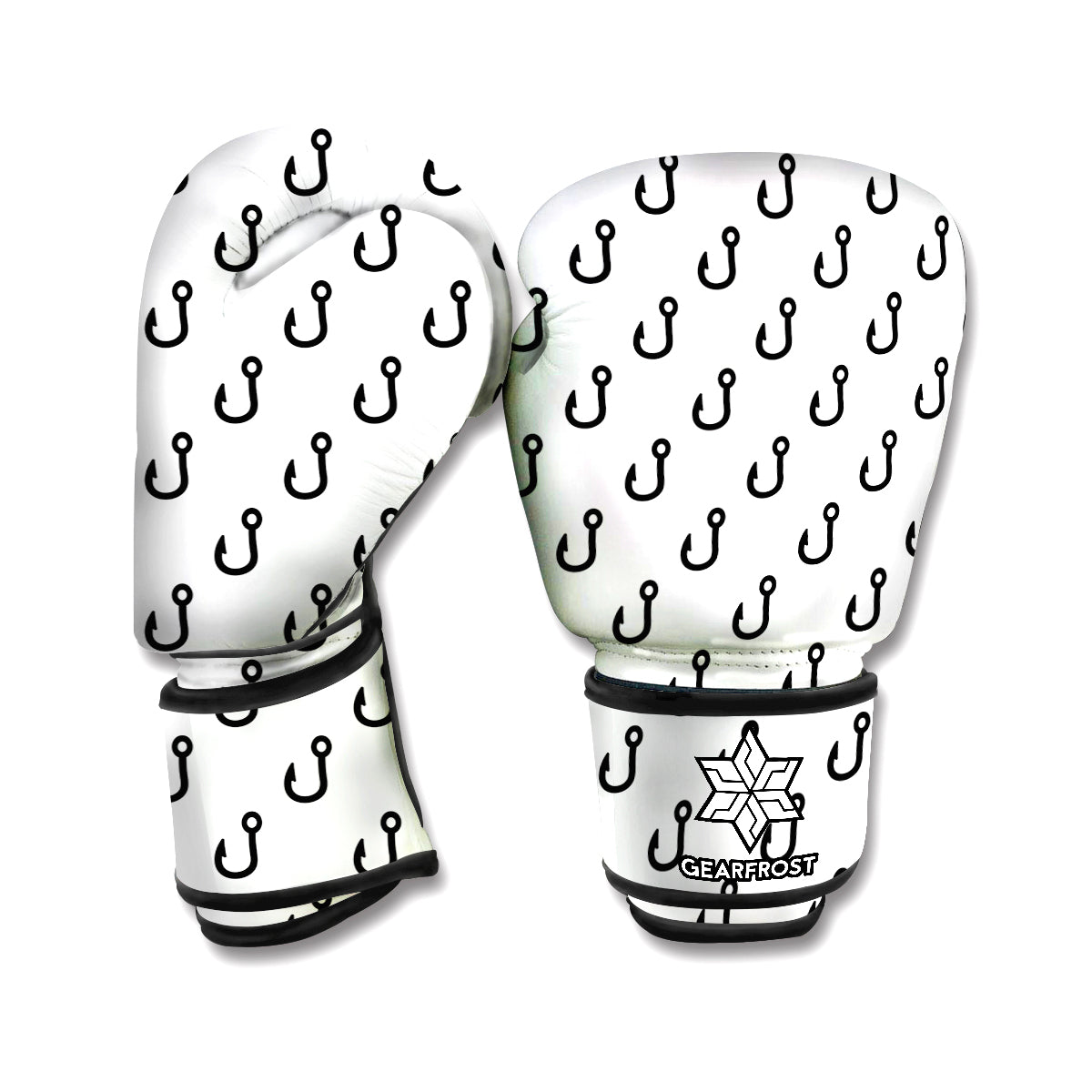White And Black Fishing Hooks Print Boxing Gloves