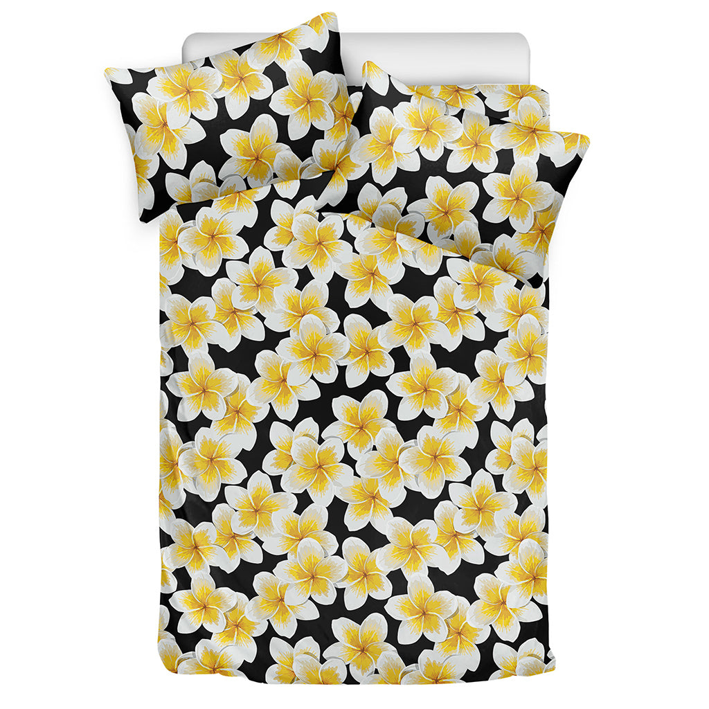 White And Black Frangipani Pattern Print Duvet Cover Bedding Set