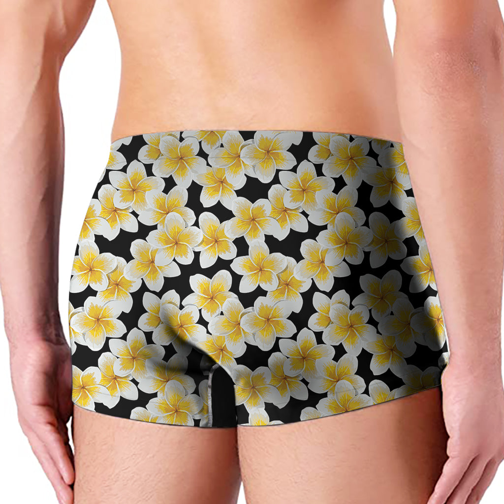 White And Black Frangipani Pattern Print Men's Boxer Briefs