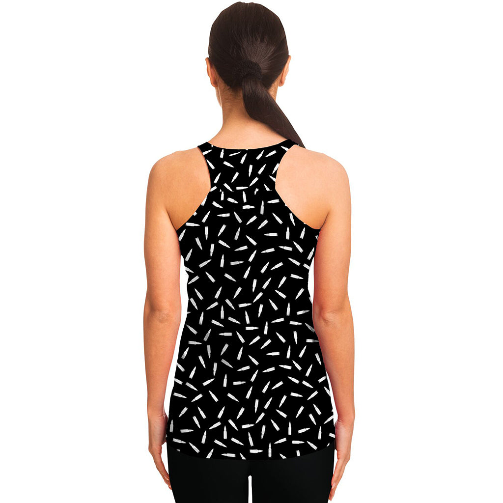 White And Black Gun Bullet Pattern Print Women's Racerback Tank Top
