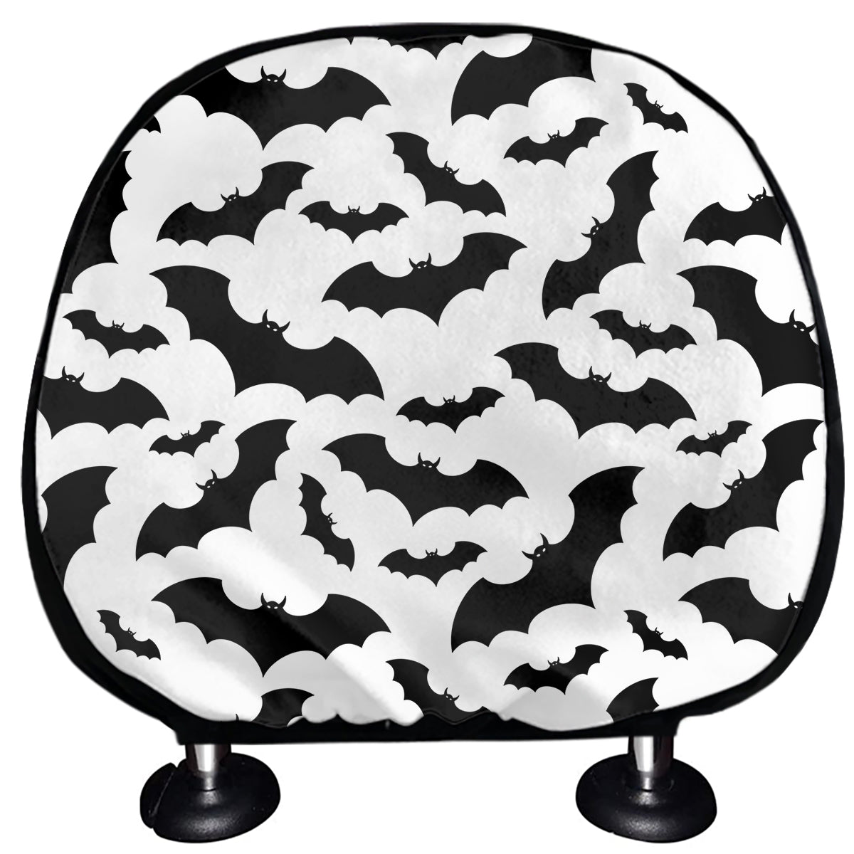 White And Black Halloween Bat Print Car Headrest Covers