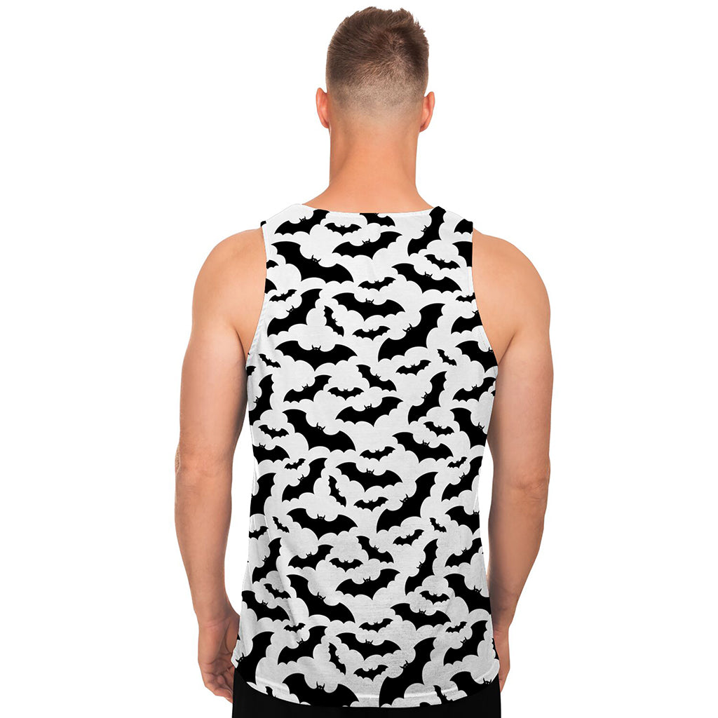 White And Black Halloween Bat Print Men's Tank Top