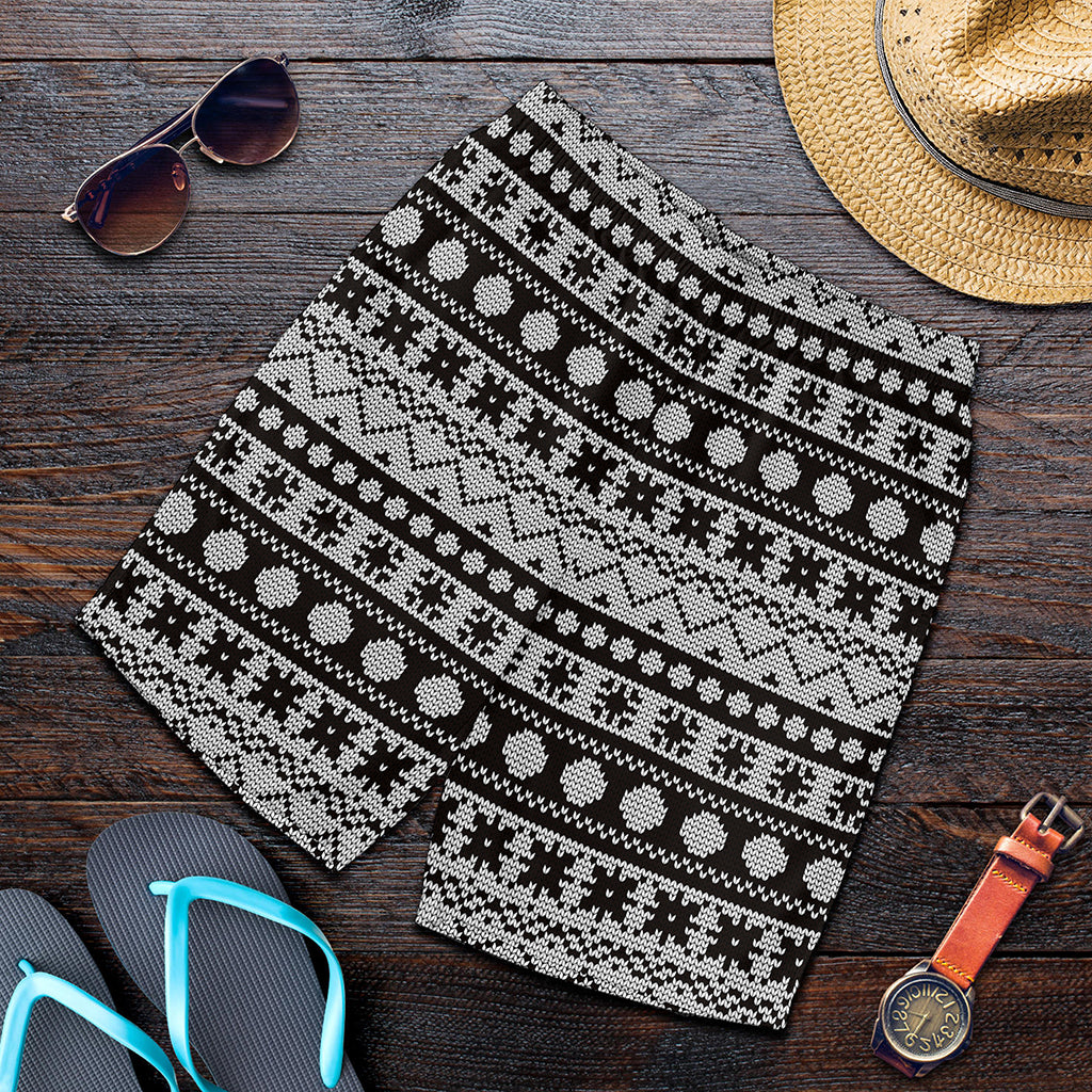 White And Black Knitted Pattern Print Men's Shorts