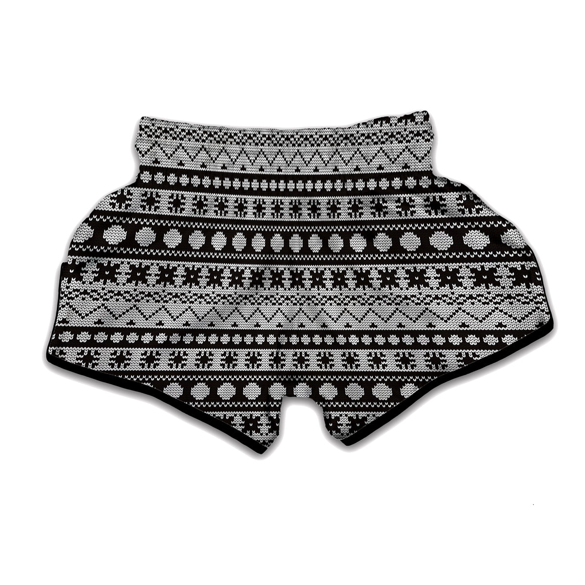 White And Black Knitted Pattern Print Muay Thai Boxing Shorts