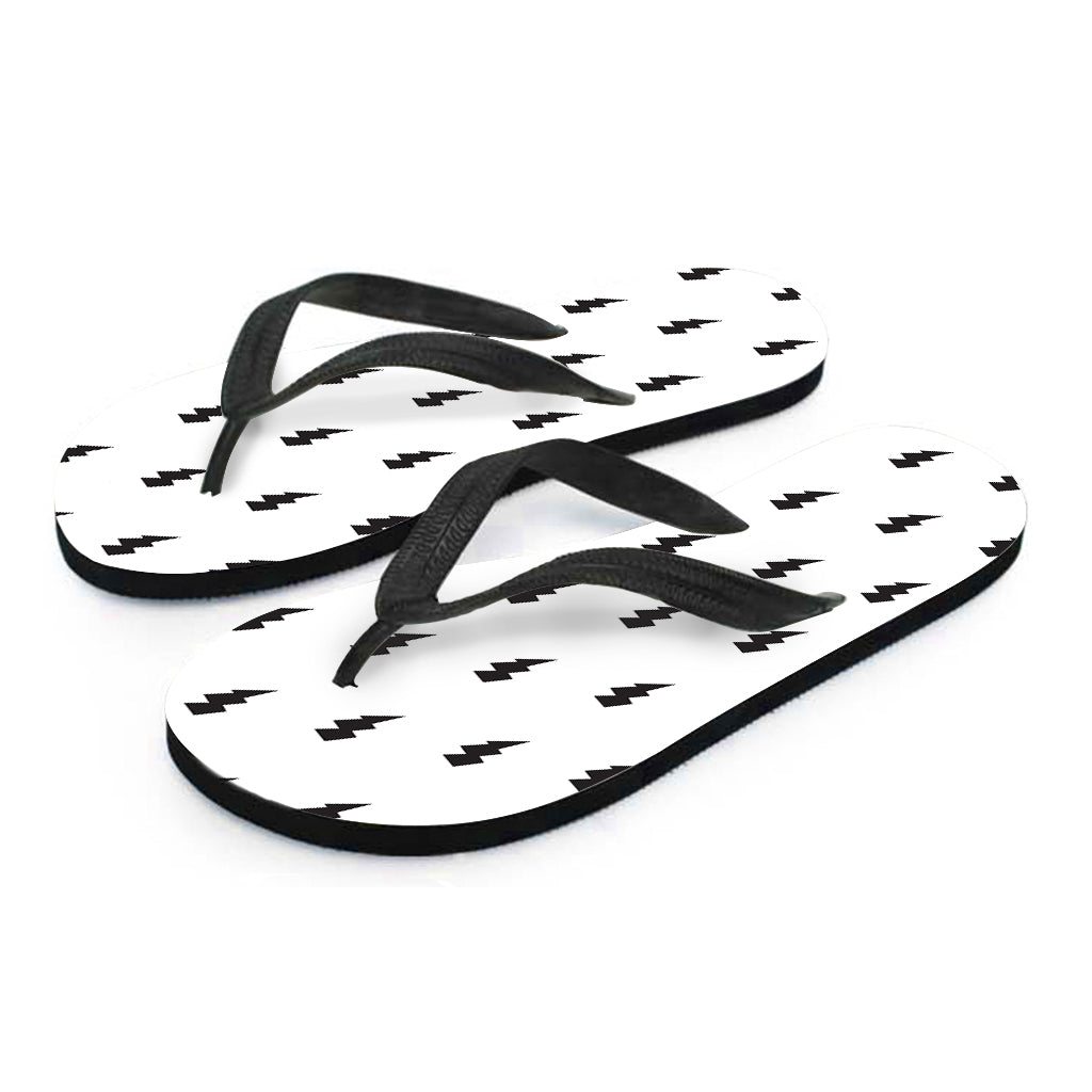 White And Black Lightning Pattern Print Flip Flops