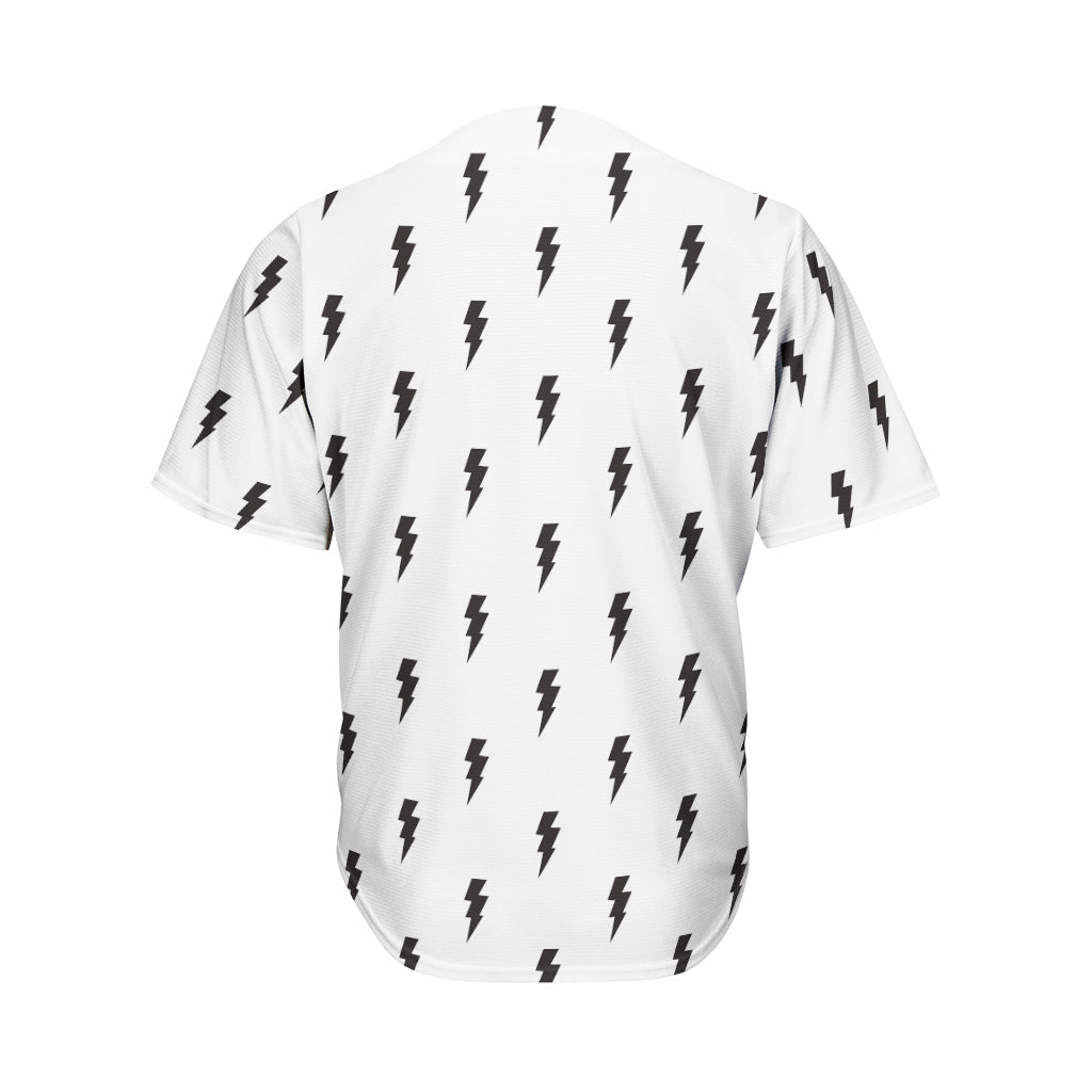 White And Black Lightning Pattern Print Men's Baseball Jersey