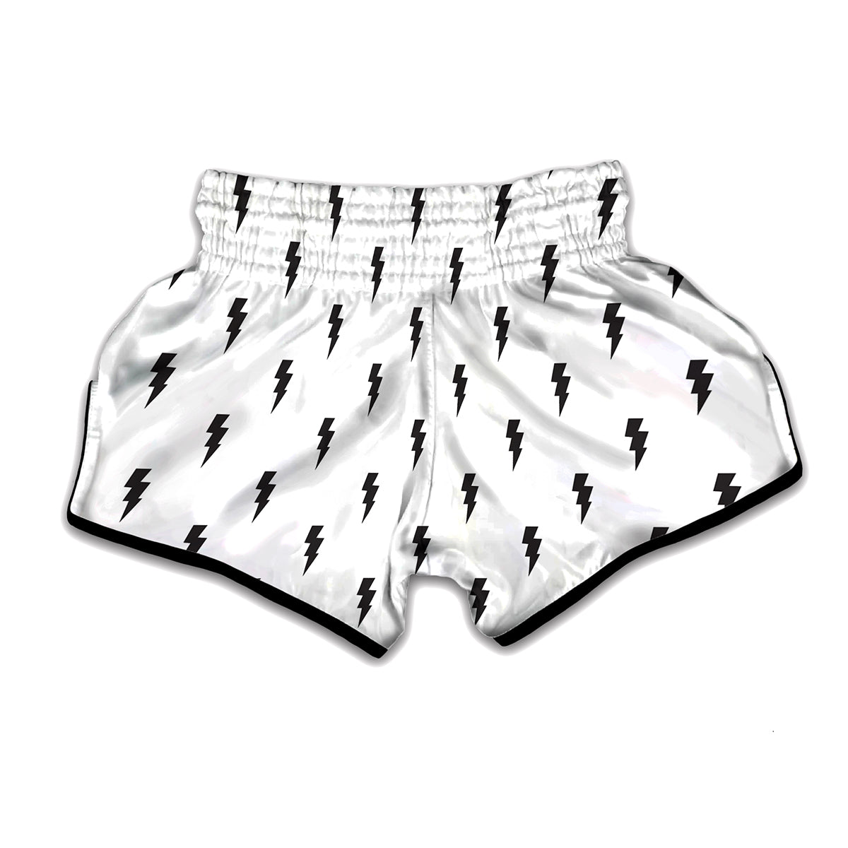 White And Black Lightning Pattern Print Muay Thai Boxing Shorts