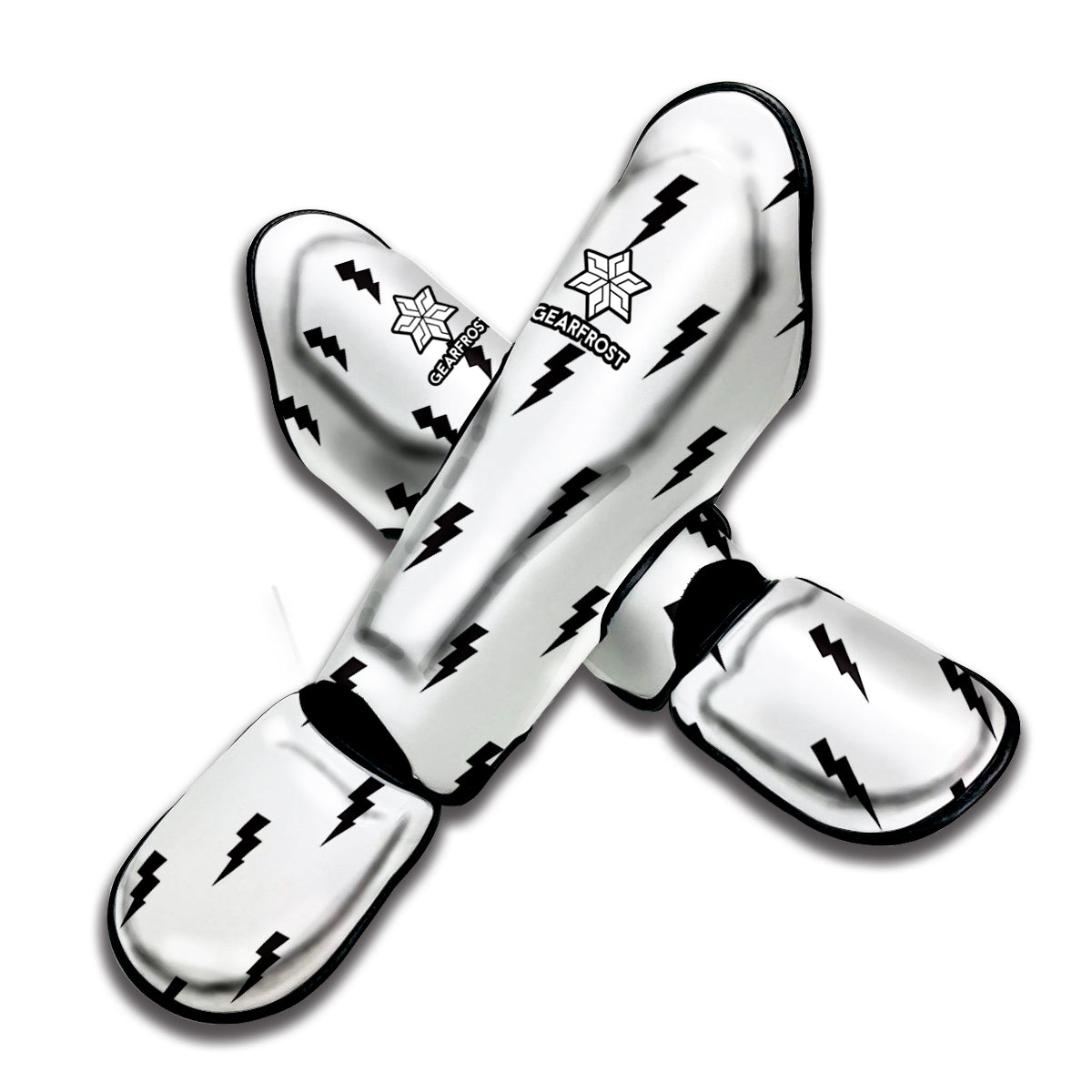White And Black Lightning Pattern Print Muay Thai Shin Guard