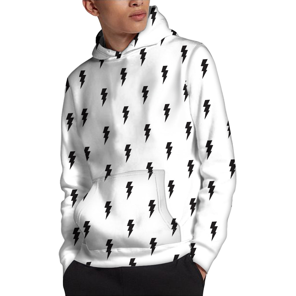 White And Black Lightning Pattern Print Pullover Hoodie