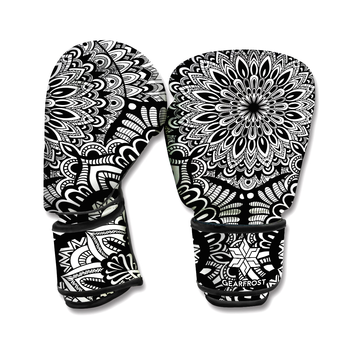 White And Black Mandala Print Boxing Gloves