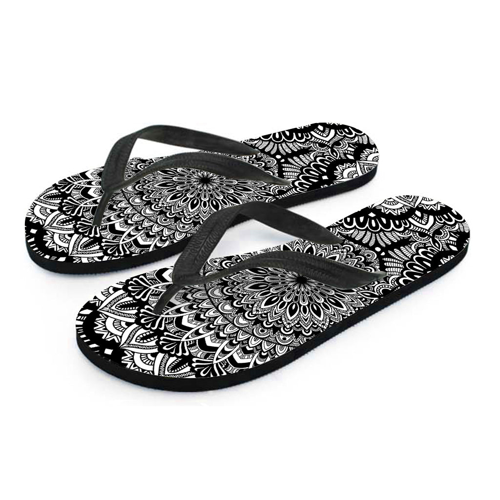 White And Black Mandala Print Flip Flops