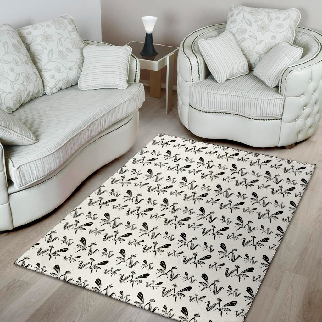 White And Black Mantis Pattern Print Area Rug