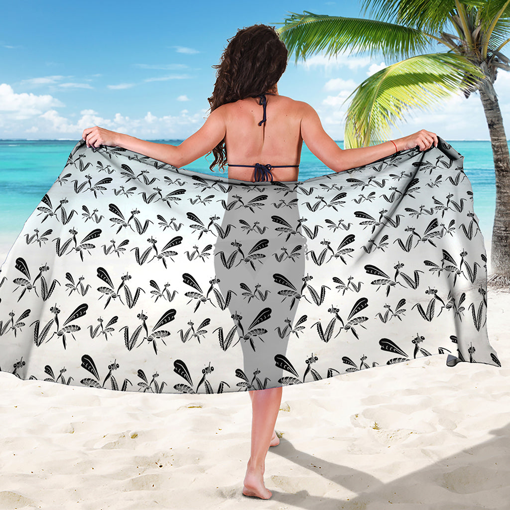 White And Black Mantis Pattern Print Beach Sarong Wrap