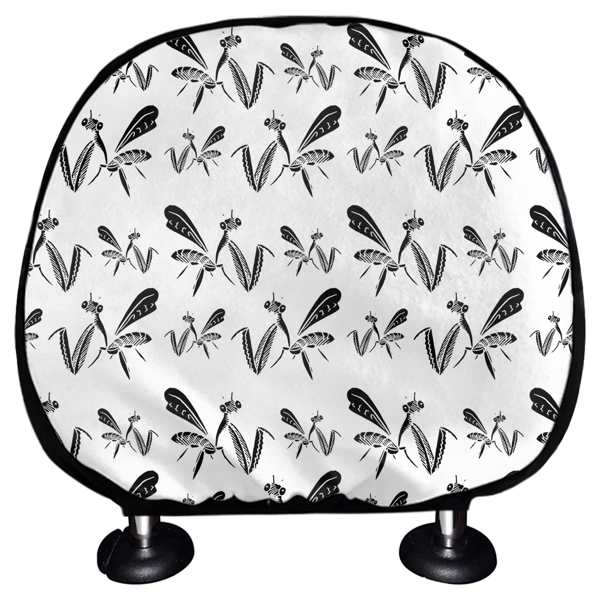White And Black Mantis Pattern Print Car Headrest Covers