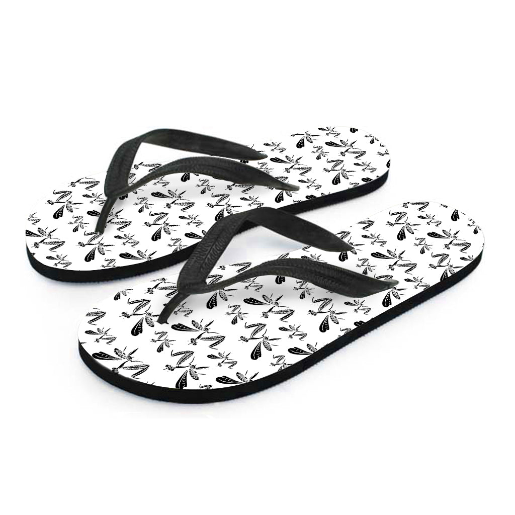White And Black Mantis Pattern Print Flip Flops