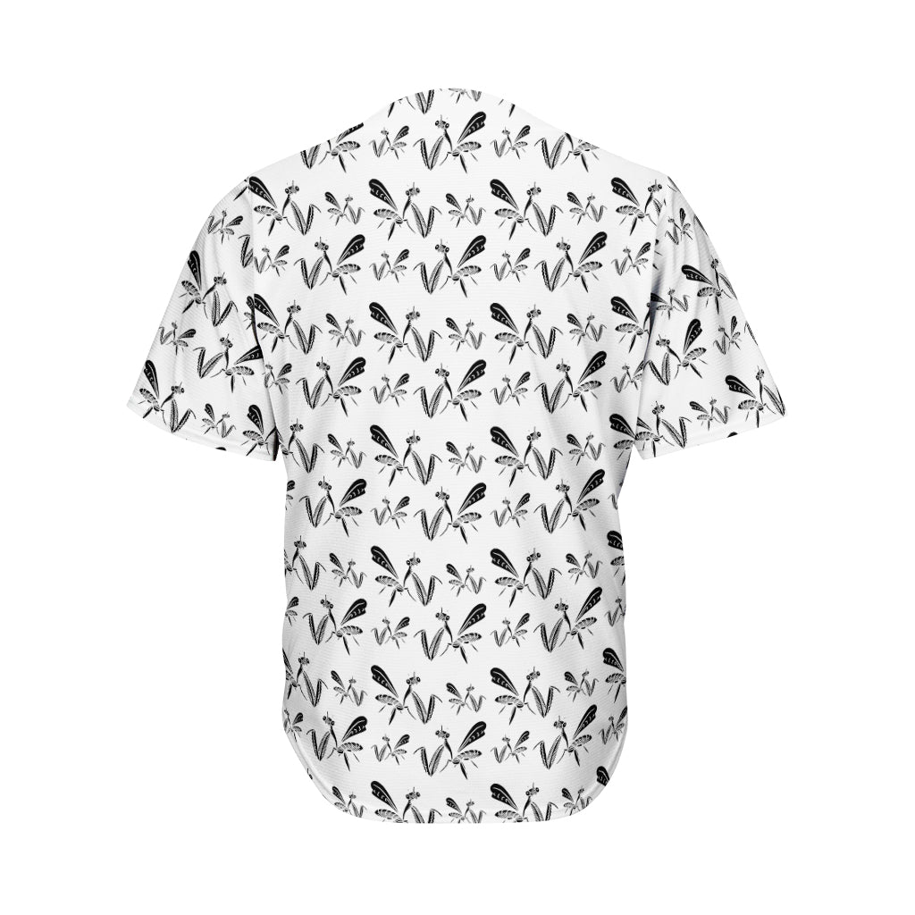 White And Black Mantis Pattern Print Men's Baseball Jersey