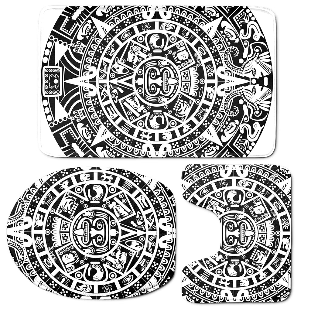 White And Black Maya Calendar Print 3 Piece Bath Mat Set